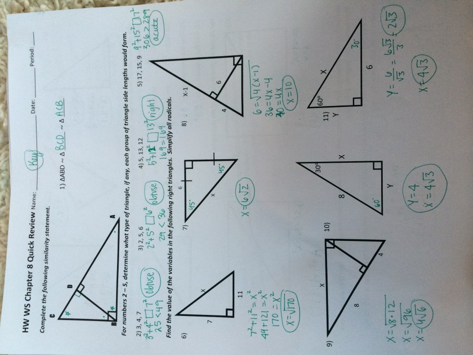 Similarity and right triangle trigonometry 6.5 answer key